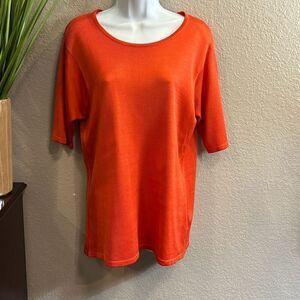 _#425 Hillary James orange 100% silk short sleeve tunic top size large